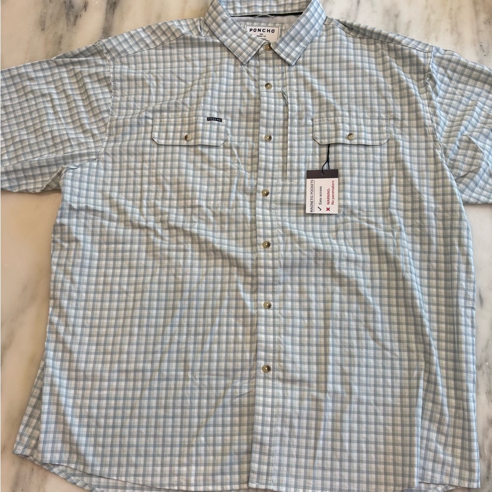 Poncho Light Blue Plaid Casual Shirt